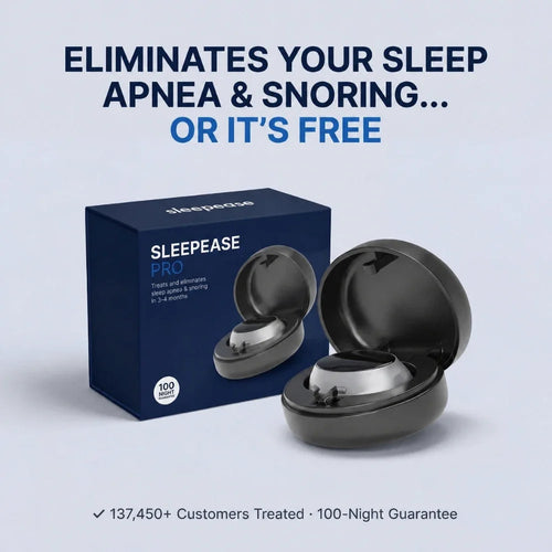SleepEase Pro box next to the device in its open charging case